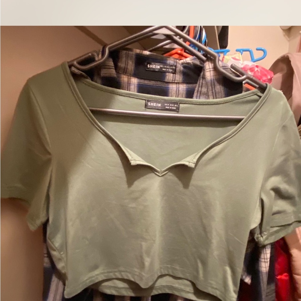 SHEIN Olive V-Neck Crop Top